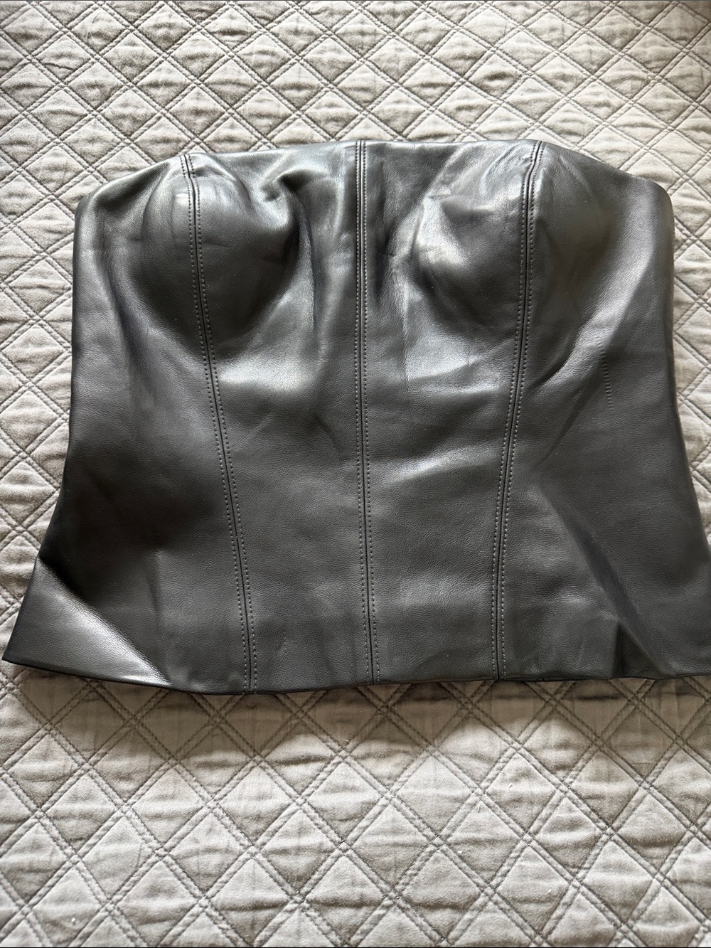 BCBG Black Strapless Faux Leather Bustier Jacket
